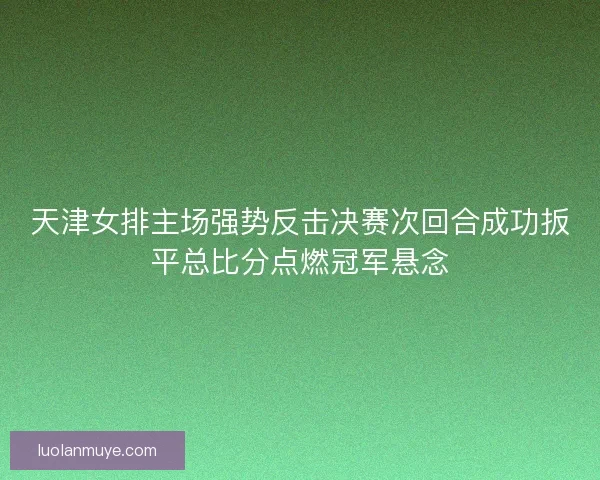 天津女排主场强势反击决赛次回合成功扳平总比分点燃冠军悬念